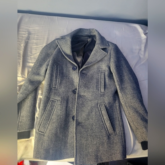 Double-collar semi-plain coat - Picture 3 of 9